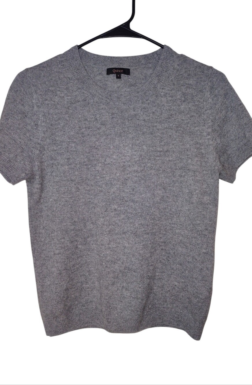 Quince Small Mongolian Cashmere Tee Heather Grey